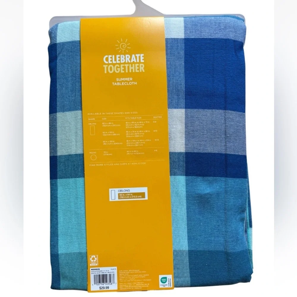 Celebrate Together Kohl’s Plaid Tablecloth Summer Blue Oblong 60x84 Nautical